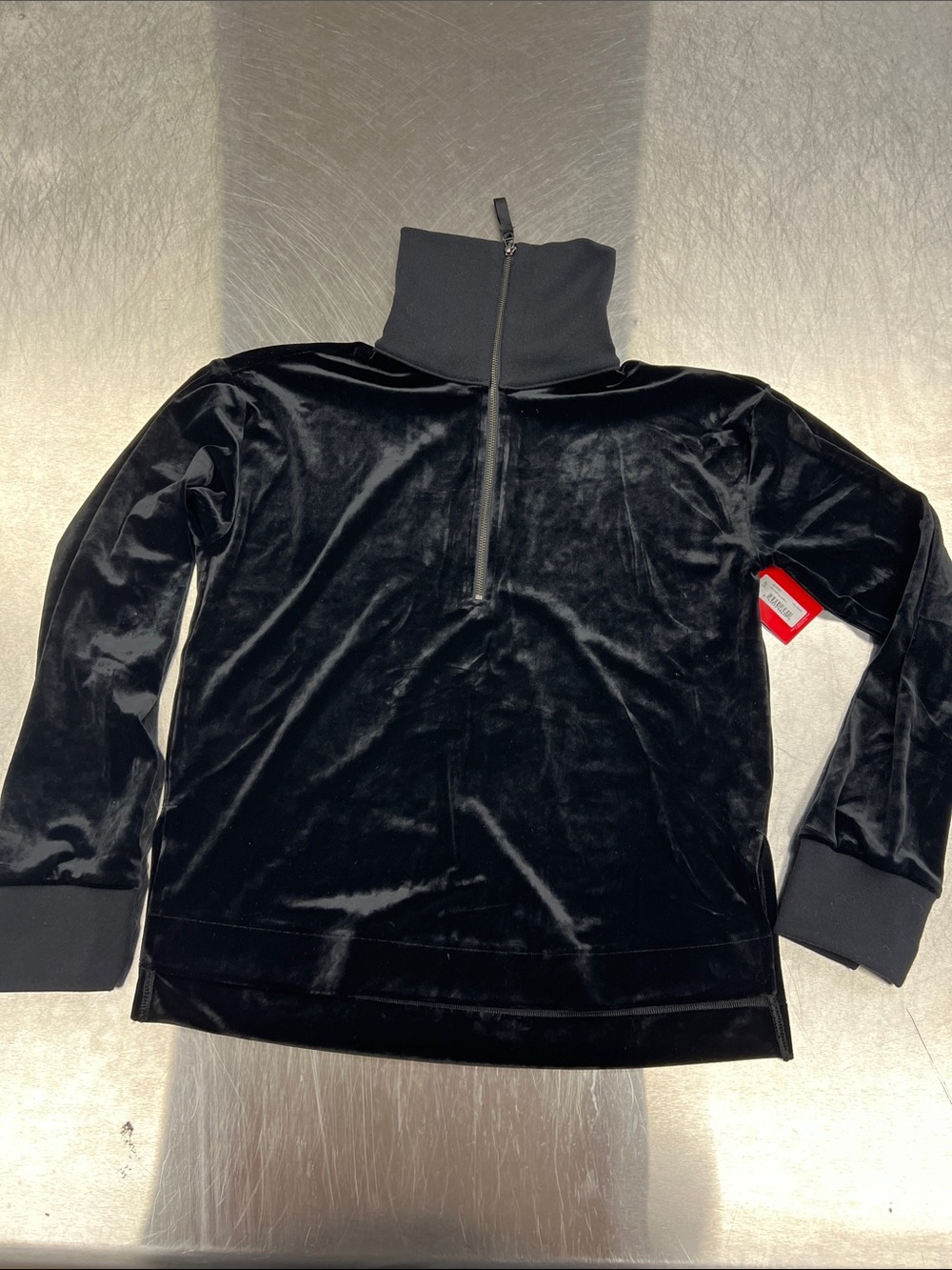 SPANX Black Velvet Half Zip Pullover Top Women’s S